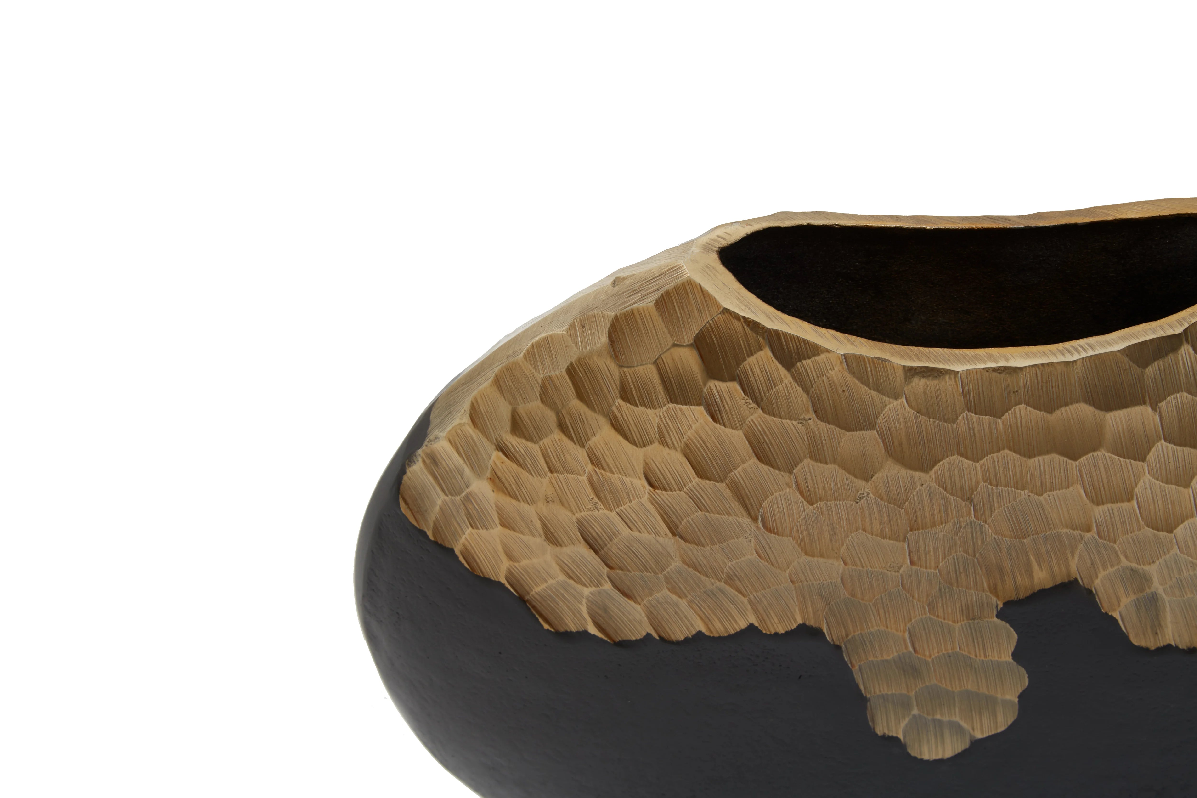 Capella Matte Black & Gold Dimpled Round Vase | Small